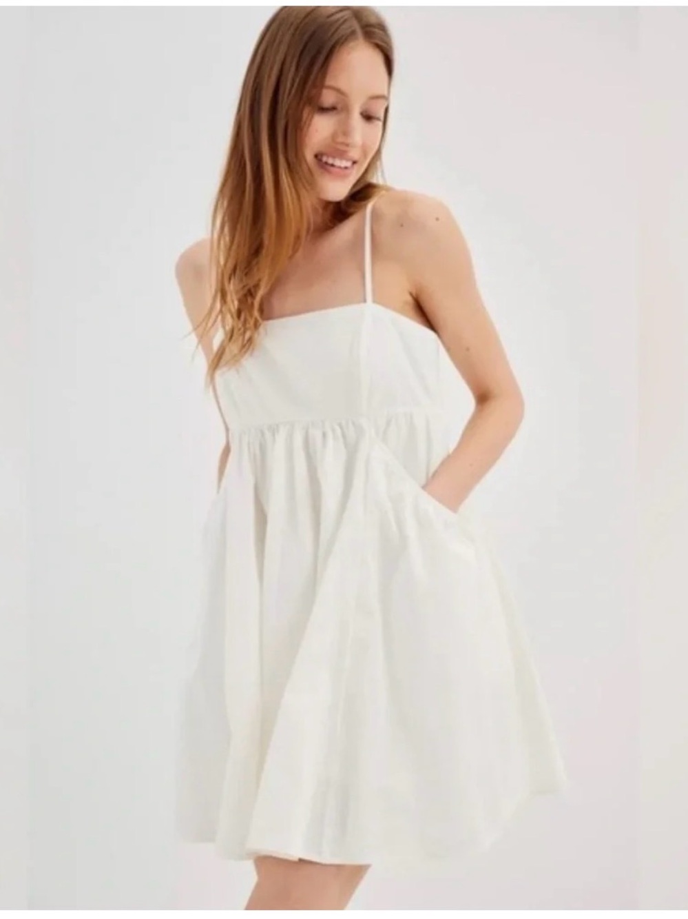 Urban Outfitters White Cotton Poplin Babydoll Mini Dress NWT Large